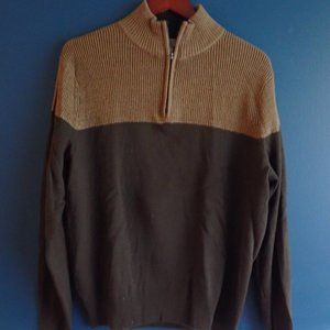 Light/Dark Brown Knit Quarter Zip Sweater